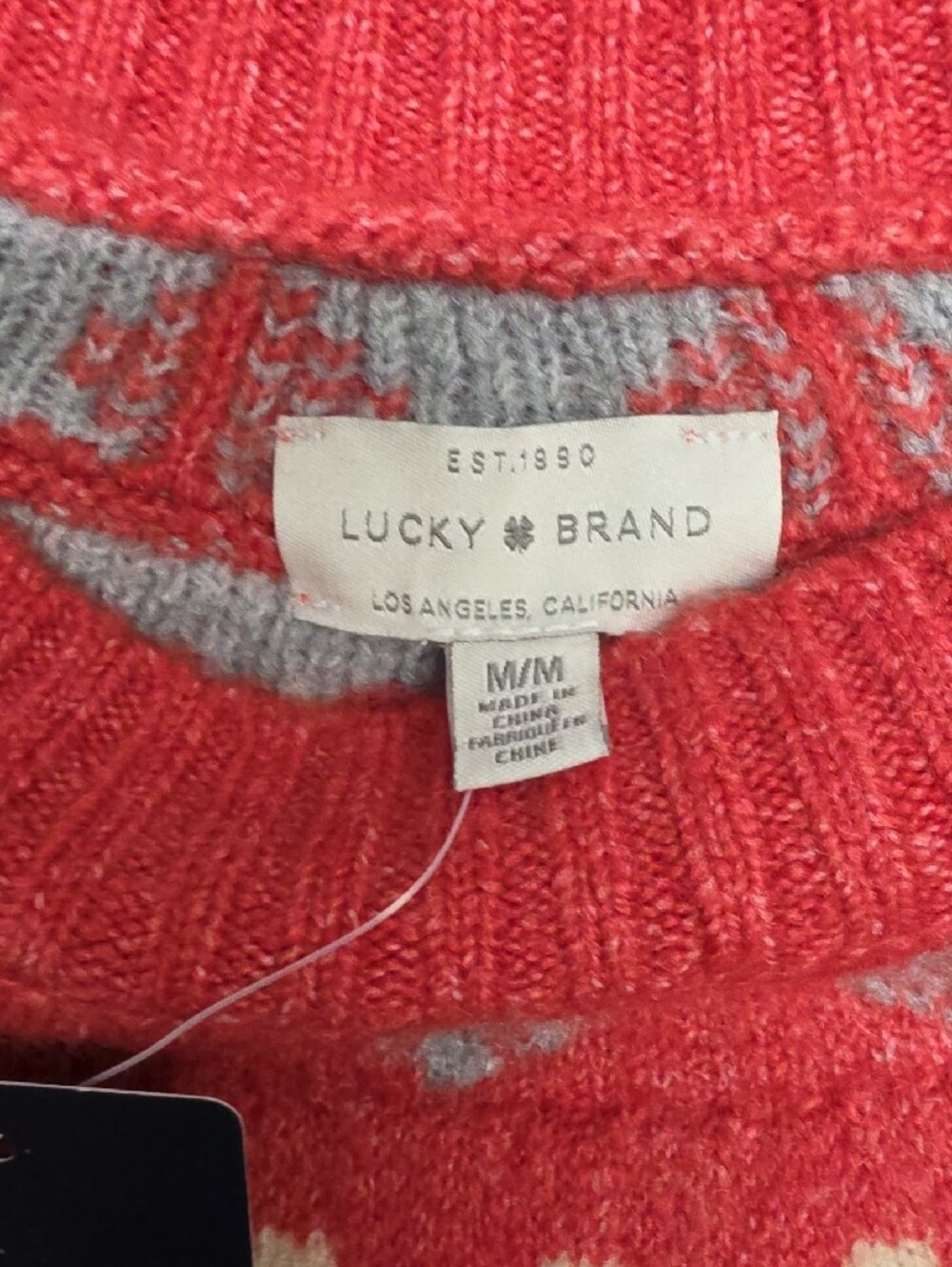 Lucky Brand Red & Beige Fair Isle Oversized Crewneck Sweater Sz MED - Picture 2 of 11
